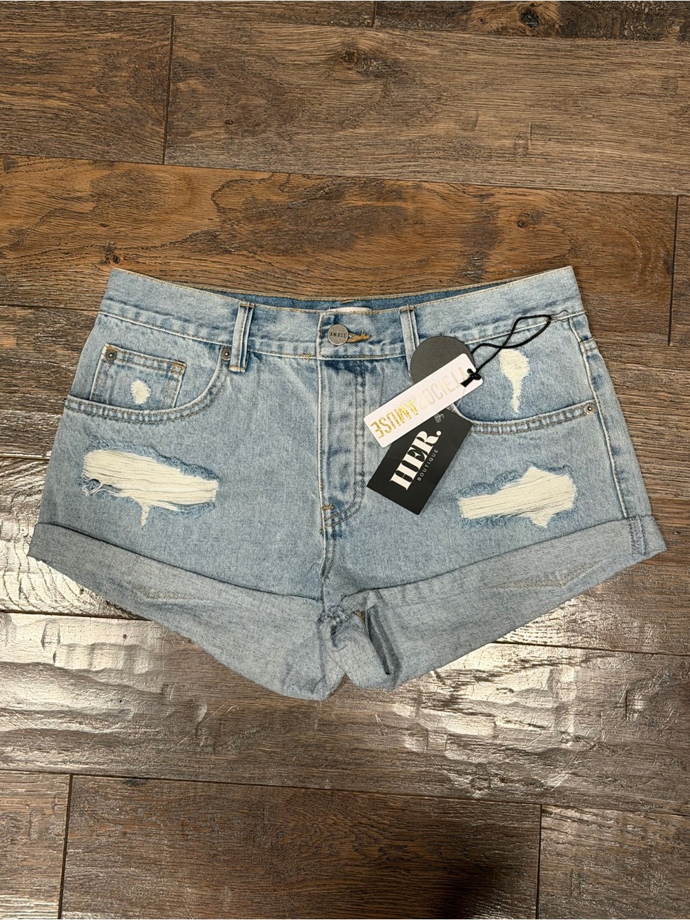 Amuse Society Light Blue Distressed Rolled-Hem Jean Shorts